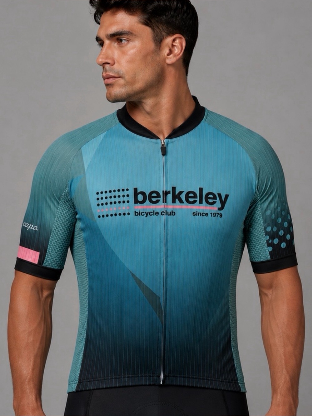 CAPO • Teal/Black Gradient Berkeley Bicycle Club Full-Zip Cycling Jersey, XXL